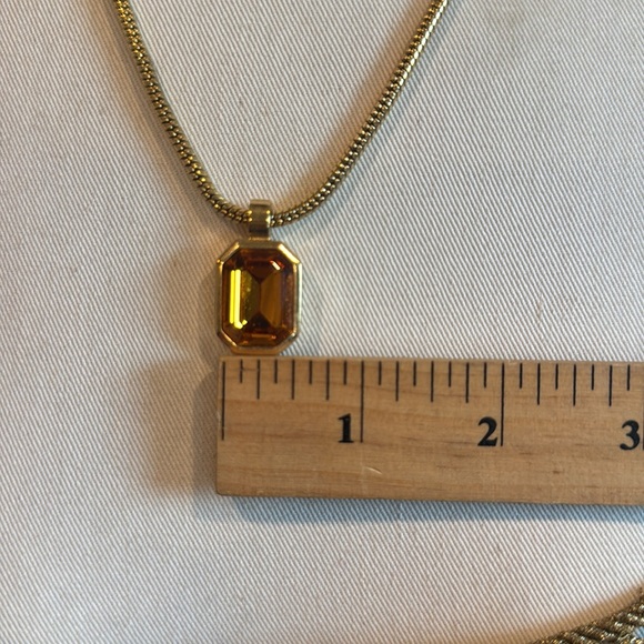 Vintage 80s DIOR Gold Plated Necklace with Orange Crystal Pendant - Picture 6 of 7